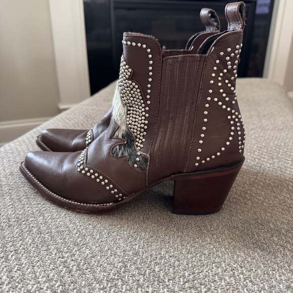 J. B. Dillon Studded and Fur Ankle Cowgirl Boots - Picture 2 of 8